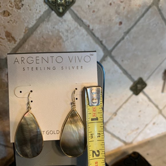 ARGENTO VIVO Sterling Silver 14KT Gold Plated Abalone Mother-of-Pearl Earrings - Picture 6 of 6